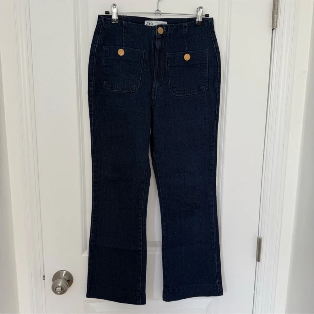 ZARA FRONT POCKET FLARED ANKLE LENGTH JEANS size 6 - Picture 5 of 12
